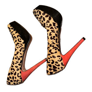 Zara calf hair  leopard print Red Heel platform pumps Sz 41